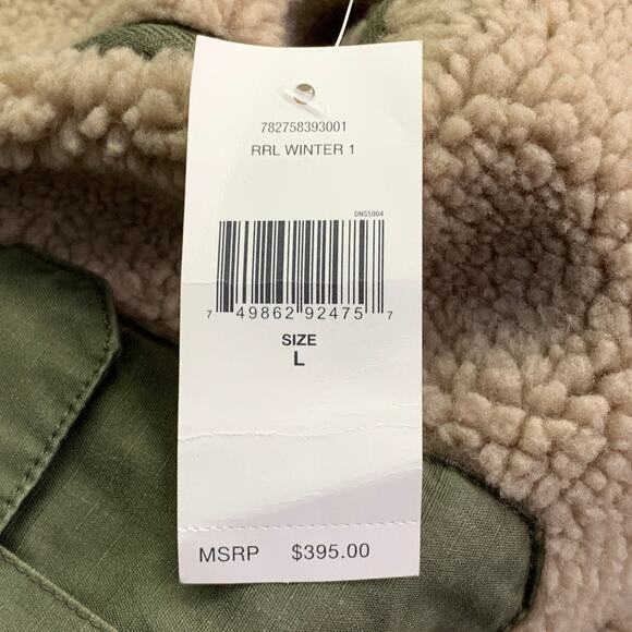 RRL by RALPH LAUREN Size L Tan Green Wool Blend One Pocket Sherpa Jacket - Picture 7 of 7